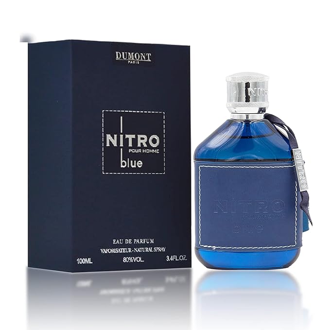 Dumont Nitro Blue Eau De Parfum - Uplifting Floral & Woody Fragrance - 3.4 Fl Oz