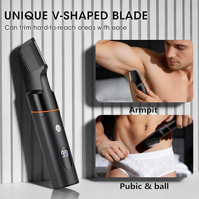 Suttik Manscape Body & Pubic Hair Trimmer for Men, 5 in 1 Mens Grooming Kits, Groin & Ball Shaver, Body Groomer with LED Display, Waterproof, No-Nick