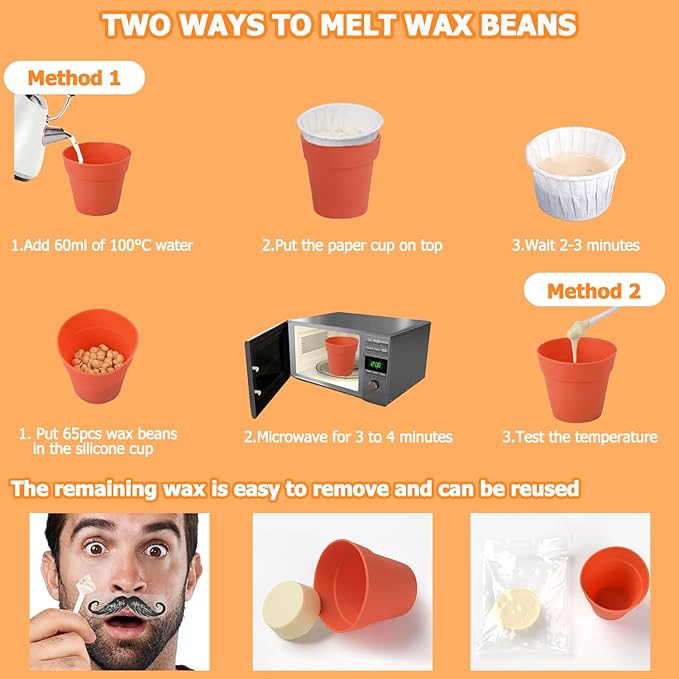 100g Nose Hair Waxing Kit with 30 Applicators (Up to 30 Uses), 10 Mustache Guards, 15 Wipes for Quick and Painless Hair Removal on Nose, Ears, and Face - For Men and Women