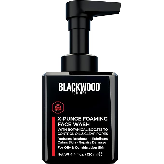 Blackwood For Men X-Punge Foaming Face Wash, Natural Men's Face Cleanser for Normal to Oily Skin | Fights Acne, Reduces Redness, Calms Skin, Exfoliates, Moisturizes | Sulfate Free, Paraben Free, Vegan