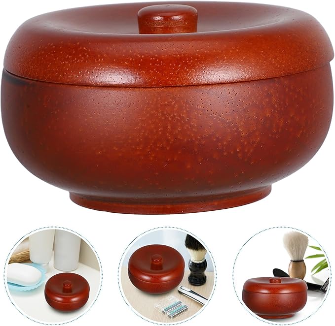 PRETYZOOM Shaving Soap Bowl with Lid Oak Wood Wet Shaving Bowl for Men for Facial Cleansing Sturdy Beard Shave Accessory for Home Use