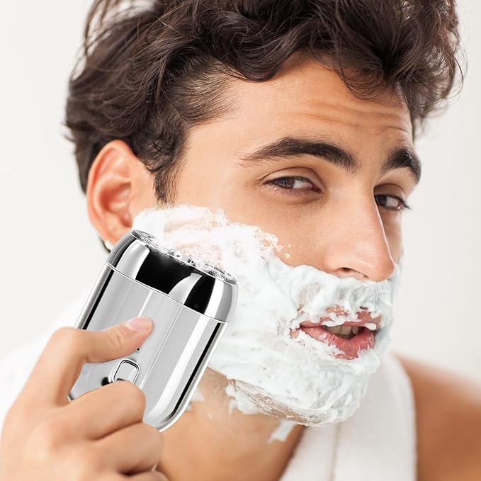 Mini Electric Shaver for Men, Upgrade Pocket Dual Head Shaver, Portable Razor for Men, Rechargeable Waterproof Compact Travel Electric Razor, USB Close Battery shavers (Silver)