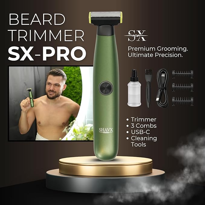 Full Body Shaver for Pubic Hair, Chest & Bikini with Skin-Safe Dual Floating Razor Blades for Sensitive Areas | Rechargeable Waterproof Electric Razor & Beard Trimmer with 3 Combs | Green