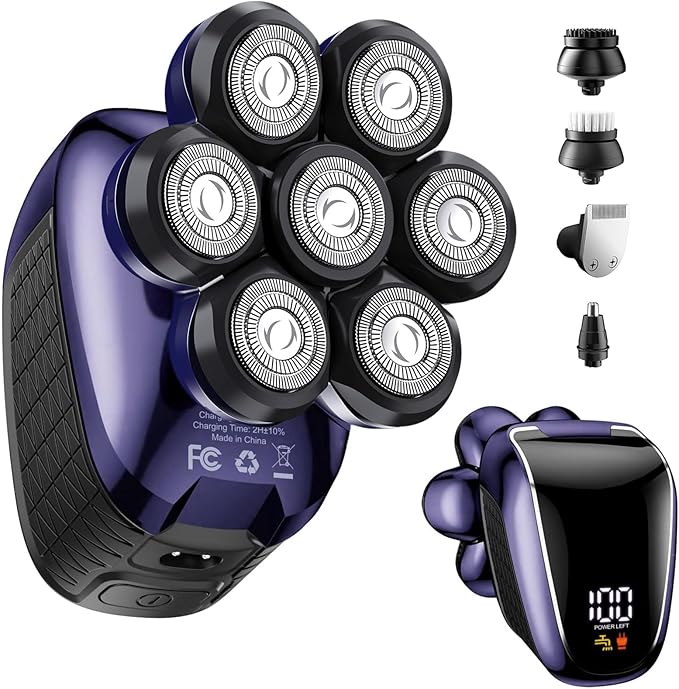 Head Shavers for Bald Men: 5-in-1 Electric Razor - Waterproof Wet Dry Shaving - Professional Grooming Kit for Balder - Rechargeable Head Shavers Valentine's Day Gifts (Ink Blue)