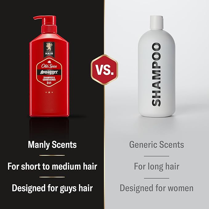 Old Spice Men's 2-in-1 Shampoo and Conditioner, Swagger, Cedarwood Lime Scent, Healthier, Fuller, Moisturized Looking Hair, Barbershop Quality, Remove Dirt & Oil, 21.9 Fl Oz