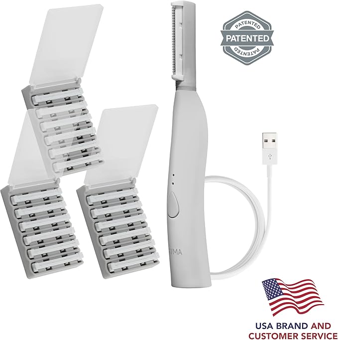 SPA SCIENCES - SIMA Patented Dermaplane Razor for Women Face – Painless 2-in-1 Facial Exfoliation & Peach Fuzz Hair Removal – Anti-Aging – 3 Speeds – Rechargeable – 19 Weeks Treatment