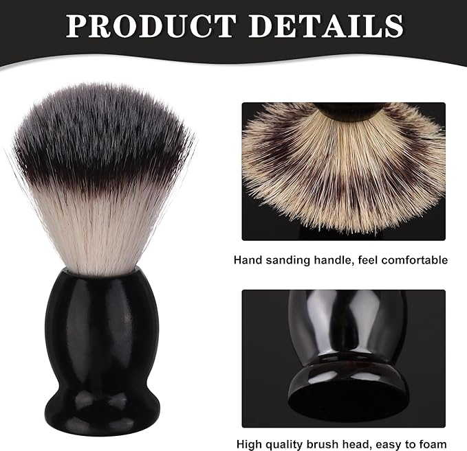 7Pcs Men Shaving Brush Wood Handle, Professional Salon Tools Hand Crafted Shaving Brush Wood Handle Black Wood Handle Shave Brushes Handmade Nylon Hair Brush for Men