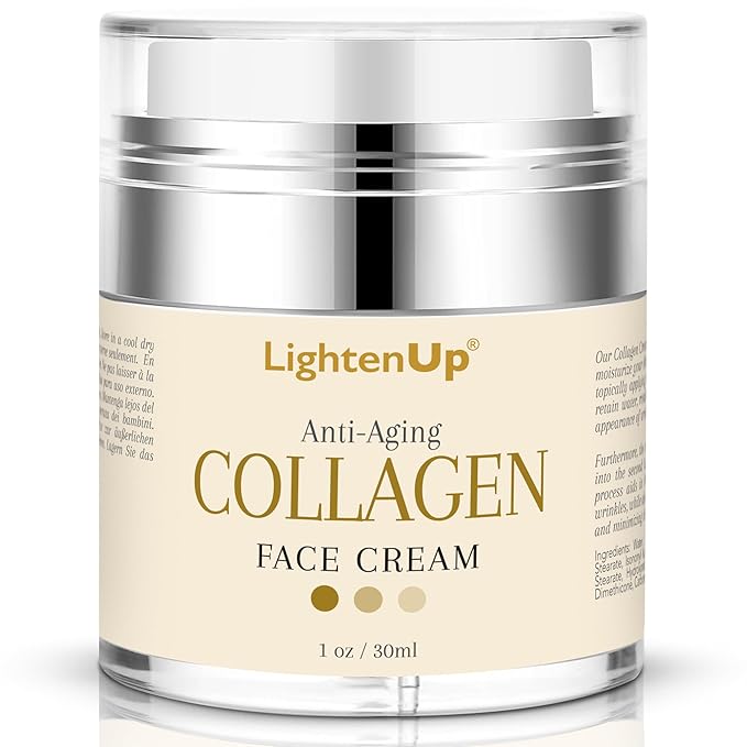 Lighten-Up Collagen Cream for Face - 1 fl oz / 30 ml - Antiaging, Fine Lines and Neck, Moisturizing and Hydrating Creams, Age Spots, with Hyaluronic Acid, for Women and Men