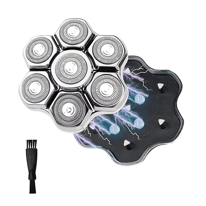 7 Blades Magnetic Head Shaver Replacement Heads Double Ring Waterproof Rotary Razor Blades for Bald Men Compatible with freebird wyklaus shpavver (Silver)