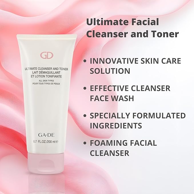 GA-DE Ultimate Facial Cleanser and Toner - All Skin Types - Face Wash and Makeup Remover - Formulated with Aloe Vera, French Rose, and Vitamin E - 6.7 oz