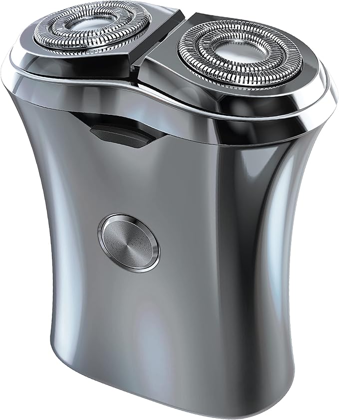 Perry Ellis Electric Shaver for Men, Cordless Shaver with Twin Rotary-Blade Head, IPX5-Rated Rechargeable Razor with 1-Hour Battery Life, Includes Protective Cap, Cleaning Kit, and USB Cord, Silver