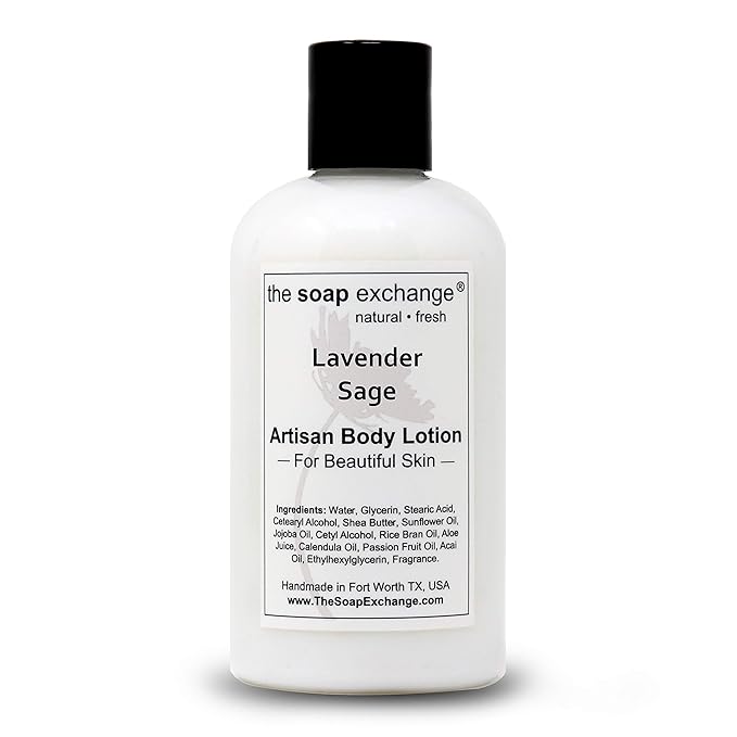 The Soap Exchange Body Lotion - Lavender Sage Scent - Hand Crafted 8 fl oz / 240 ml Natural Artisan Skin Care for Hand, Face, & Body, Moisturize, Hydrate, & Protect. Made in the USA.