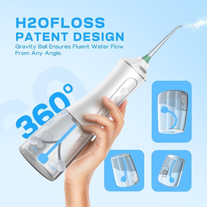Water Dental Flosser Cordless, Portable Oral Irrigator with 5 Modes, 300ML Tank, Rechargeable, IPX7 Waterproof, Travel & Home Teeth Cleaner for Braces and Gums