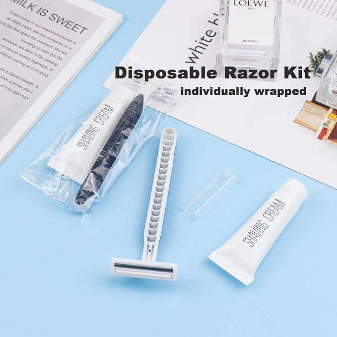 Disposable Razors in Bulk Pack of 120,Black Disposable Shaving Razors Individual Wrapped Twin Blade Bulk Disposable Razors with Clear Cap and 10gShaving Cream for Homeless,Hotel,Travel,Charity,Shelter