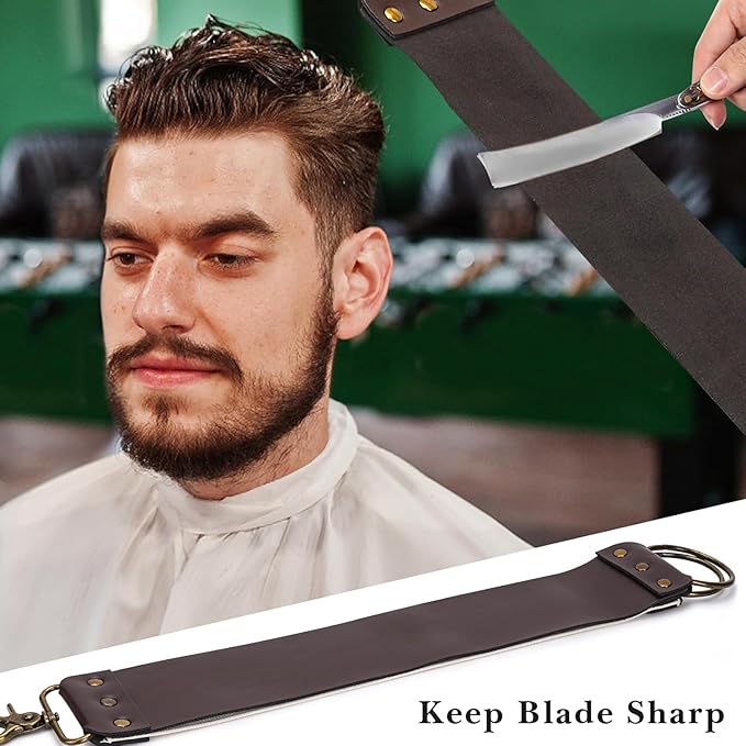 Linkidea Straight Razor Leather Strop for Sharpening, Leather Strop Razor Strops, Hair Removal Folding Razor, Straight Razor Sharpening Belt (Brown)