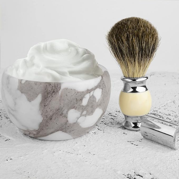 Linkidea Marble Shaving Bowl, Modern Marble Shaving Cream Cup, Large Capacity, 4" x 2" (10cm x 6.5cm), Shave Soap Bowl