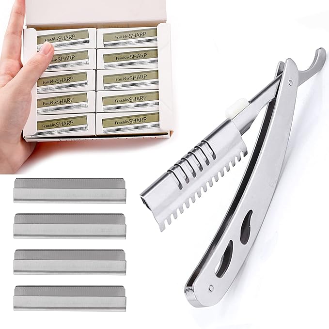 100 Pieces Orgexi Razor Blades, 1 Knife Holder, Eyebrow Razor, Single Edge Razor Blades, Straight Razors for Men & Women - Easy to Use and Clean