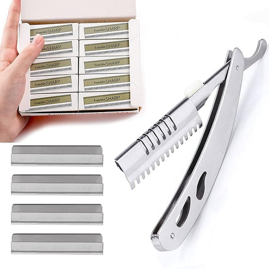 100 Pieces Orgexi Razor Blades, 1 Knife Holder, Eyebrow Razor, Single Edge Razor Blades, Straight Razors for Men & Women - Easy to Use and Clean