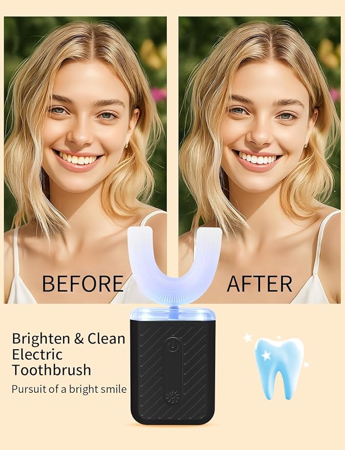 U-Shaped Electric Toothbrush for Adults, Toothbrush with IPX7 Waterproof, Adult Electric Toothbrush with 4 Clean Modes