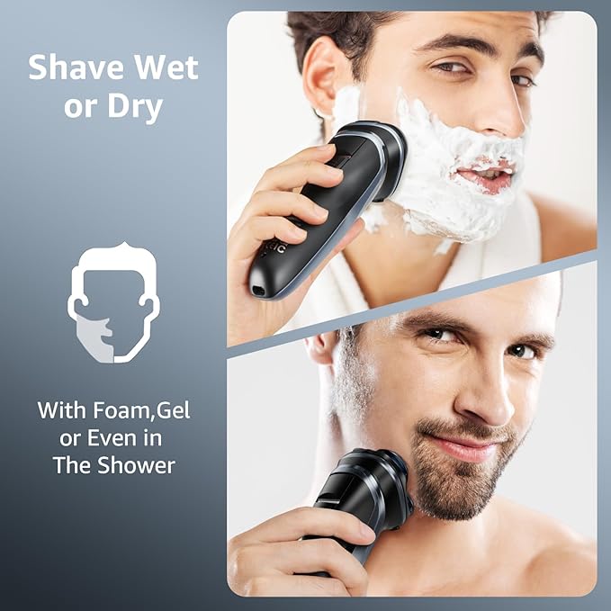 Rechargeable Electric Razor for Men: IPX7 Waterproof Shaver - 4D Flex Precision Blades with Pop-Up Trimmer - 1.5H Fast Charge - Gentle on Sensitive Skin, Travel-Friendly，Valentine's Day Gifts