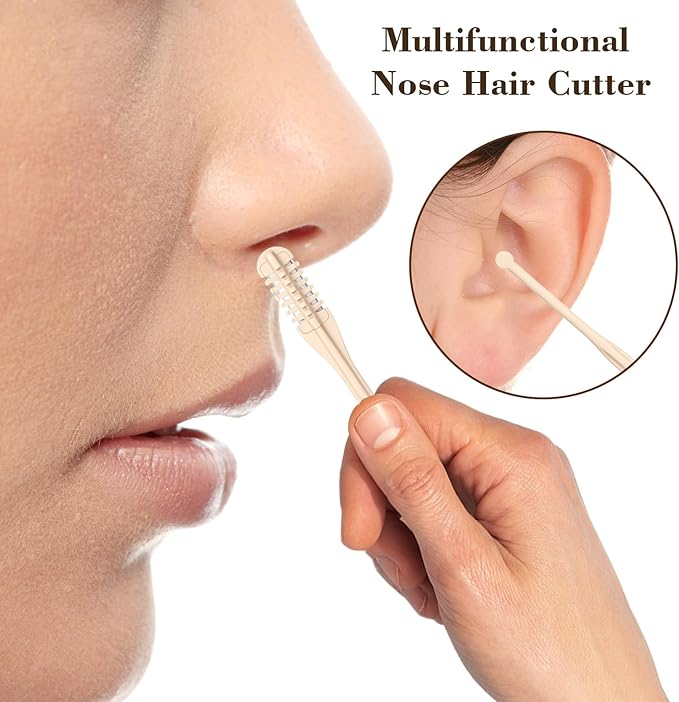 12 Pcs Nasal Hair Cutter, Double-Sided 2-in-1 Nose Hair Remover Tool Knife Portable Manual 360° Rotating Nasal Trimmer with Ear Picker Individually Packaged for Women Men