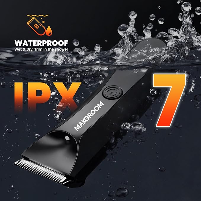 MAXGROOM Manscape Body Hair Trimmer for Men, IPX7 Waterproof Pubic & Groin Hair Trimmer- Electric Ball Shaver with LED Light, Ceramic Blade, USB Rechargeable & Travel Pouch