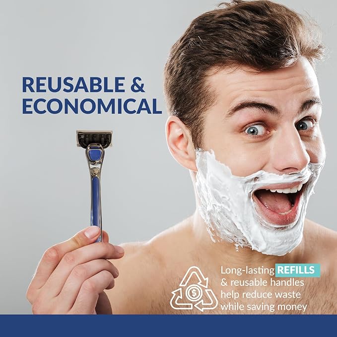 Men’s Razor with 2 Handles & 10 Refill Blades – 7 Blade for Smooth, Close Shave – Precision Trimmer – Refillable Razor for Men, All Skin Types