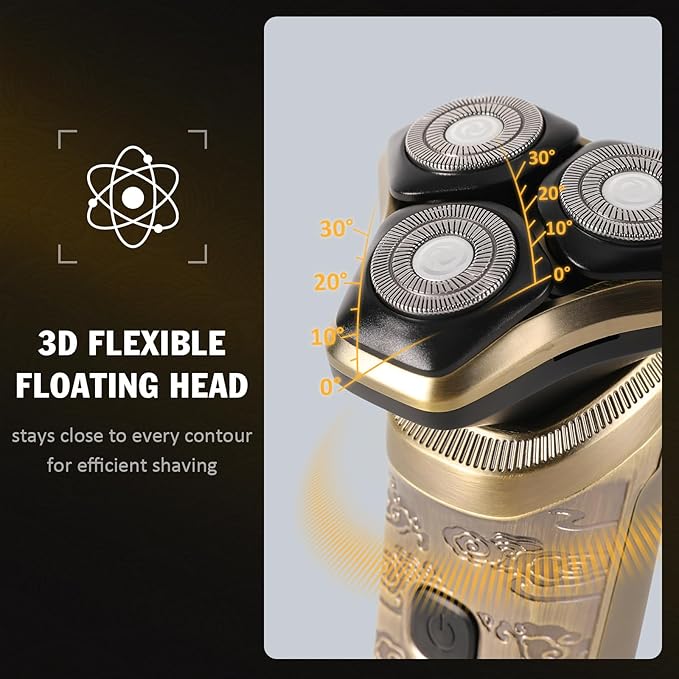 YHC Electric Razor for Men – Wet & Dry Rotary Shaver with Magnetic Head for Beard & Face, Rechargeable Cordless Shaver with Pop-Up Trimmer & Travel Lock