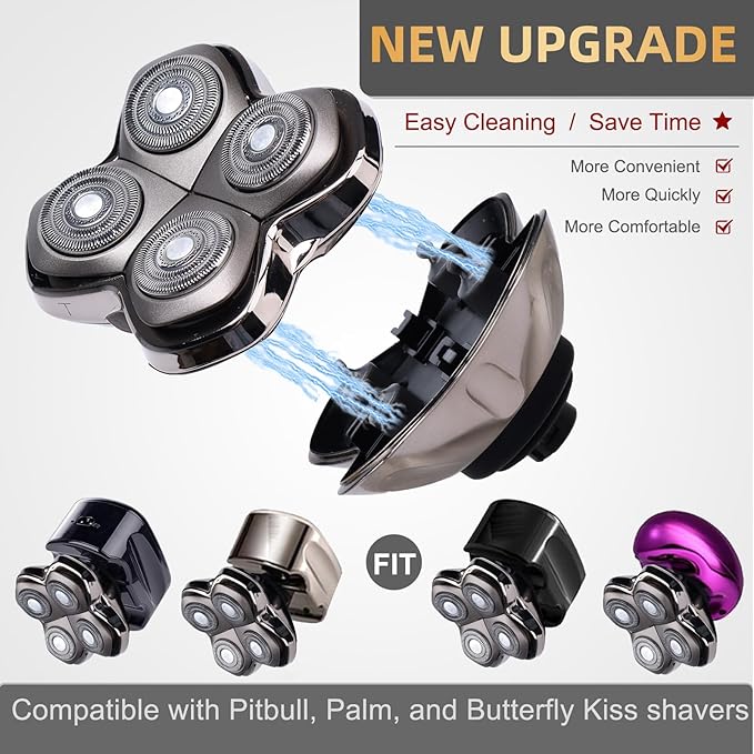 2Pack Pro 4 Shaver Replacement Heads Compatible with Skull Pitbulls Gold PRO, Silver PRO, Platinum PRO, Head Shavers, Electric Shaver Half Head for Men/Women (2 PACK BORON)