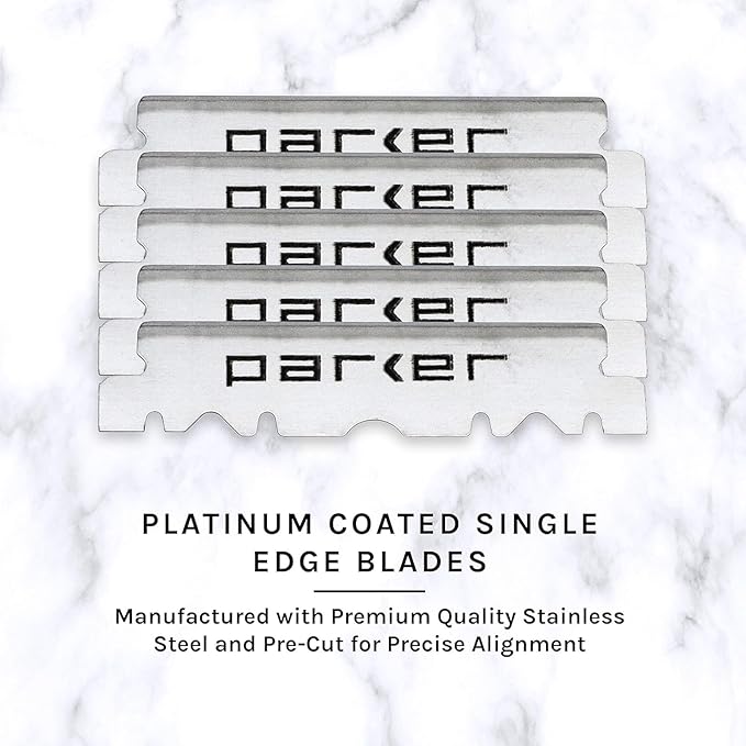 Parker SR1 Stainless Steel Straight Edge Barber Razor – Professional Shavette for Barbers & Home Use with 5 Premium Platinum Half Blades – Replaceable Blade Straight Razor for Close, Smooth Shaves