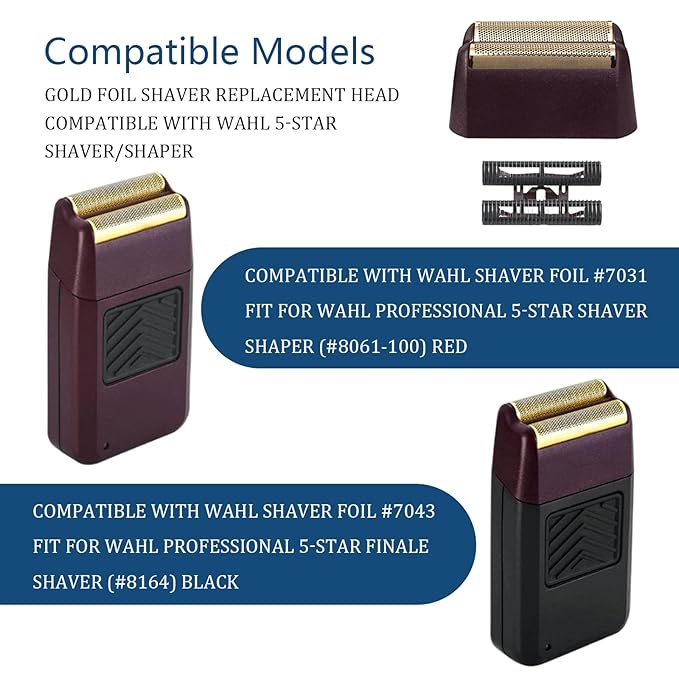 Professional Shaver Shaper Replacement Foil and Cutter Bar Assembly Compatible with wahl Shaver Foil 7031-100, 7043-100 5 Star Series Finale Shaver Super Close Shaving Replacement Heads, Red 1-Pack