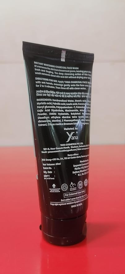 Yana Charcoal Face Wash travel size & Cleanser Reduce Dark Spots And Melasma For Women By Korean Technoloy | Charcoal Face Wash Scrub | Side-effect Free