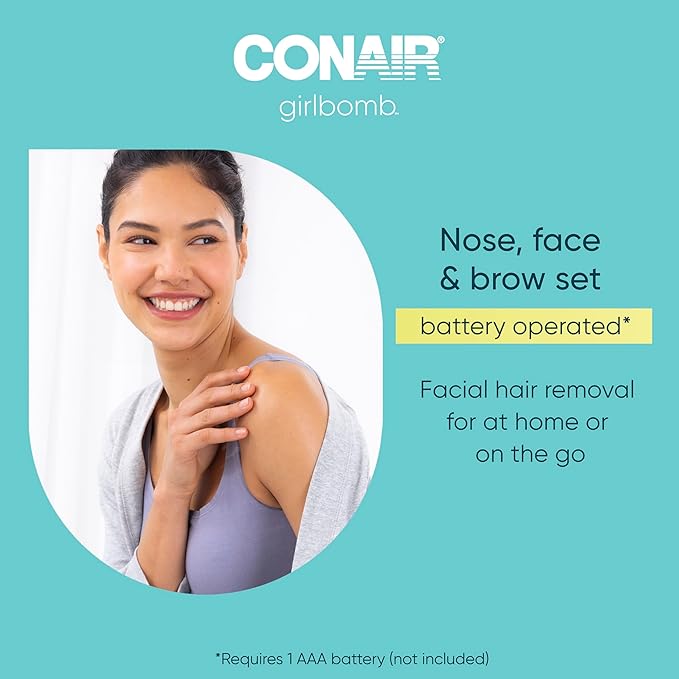 Conair GIRLBOMB Nose Hair Trimmer for Women, Battery-Operated Face Hair Removal for Women, Diamond-Shaped 360° Beveled Blade, LED Light, Packaging May Vary, White