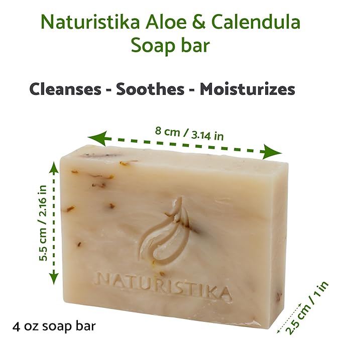 Aloe and Calendula Soap Bar (3 Pack), Vegan and All Natural Handcrafted with Organic Oils. Face and Body Soap. For Men, Women and Teens. Unscented with Shea Butter.