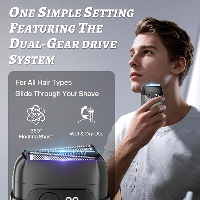 Electric Foil Shaver for Men :3D Floating Blades, LED Display, USB-C Fast Charge, IPX8 Waterproof - Perfect for Travel & Smooth Shaving at Home Misty Gray
