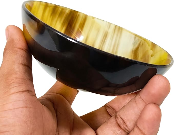 Engraved (Blessed) Horn Bowl - Modern, Contemporary - 5' Round X 2' deep - Shaving Soap, Serving, Decorative - Yellow, Handcrafted from a Single Piece of Horn for Everyone