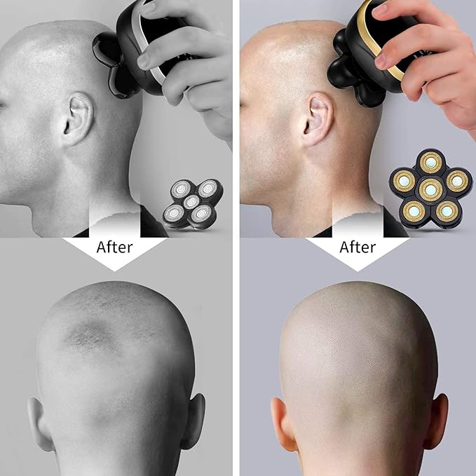 Roziapro Upgrade 6D Electric Shaver Replacement Head Freedom Head Shaver Replacement Blades Head Shavers for Bald Men Replaceable Head Waterproof Blades for Men 5 in 1 Replacement Blade Head(Gold)