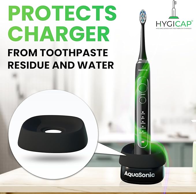 Hygiene Cover for AQUASONIC Electric Toothbrush Charger 2-Pack - Protects AQUASONIC Chargers from Gunk/Residue, Waterproof, Easy to Clean, Food Grade Silicone (Does not fit Other Brands)