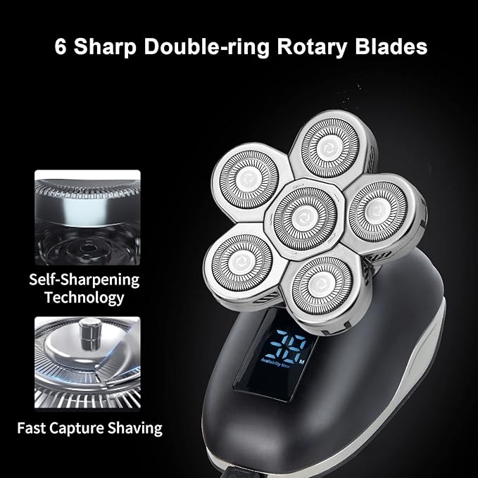 Magnetic Head Shaver Replacement Heads 7 Double Ring Waterproof Rotary Razor Blades for Bald Men Compatible with freebird wyklaus shpavver & Other Brands(silver6)