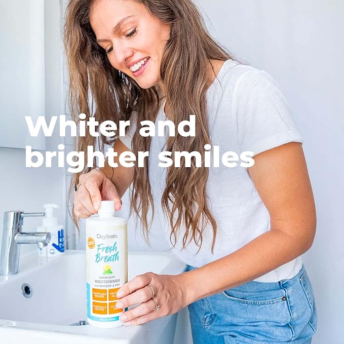 Oxyfresh Lemon Mint Fresh Breath Mouthwash – Bad Breath Treatment – SLS & Fluoride Free – Alcohol Free, Gentle Nonburning with Xylitol & Essential Oils – 16 Fl Oz (Pack of 2)