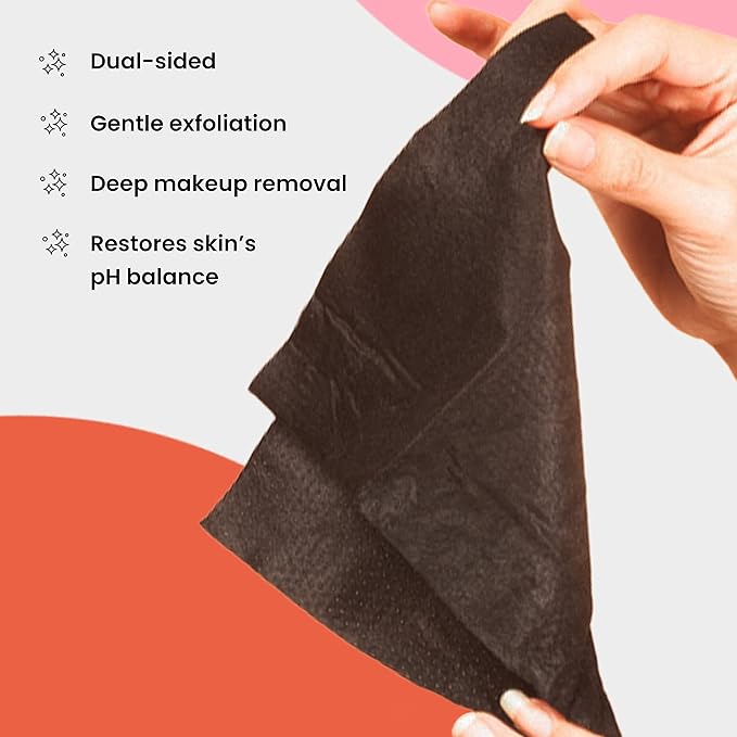 BLAQ Activated Charcoal Face Wipes - Dual Sided Charcoal Facial Cleansing Cloths - Makeup Remover, Exfoliating AHA boosted, Pore Cleansing for Acne Prone Skin - Travel Size Face Wash Cloth - 25 pcs