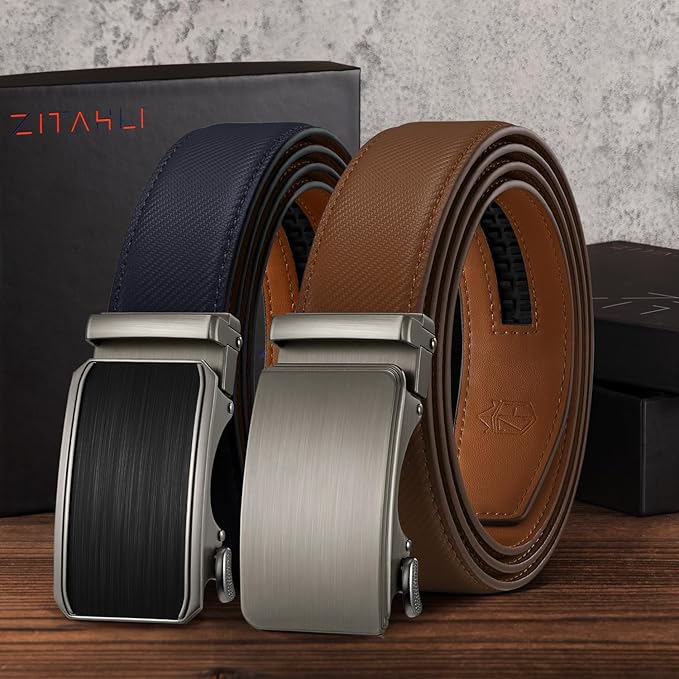 Zitahli Ratchet Belt for Men - 2 Packs Leather Mens belt For Gift Men Dress and Casual,Trim to Fit