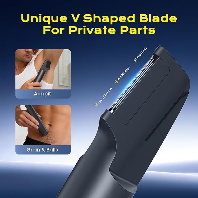 NUBACK Pubic Hair Trimmer for Men, Waterproof Men Grooming Kit with LED Display, Electric Body Hair Trimmer for Men, No-Nick Groin & Ball Shaver with Adjustable Guide Comb, USB Rechargeable