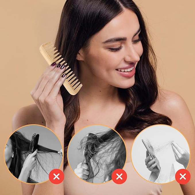 Bamboo Wide Tooth Comb, Large Hair Detangling Comb, Natural wooden combs for Hair, Beard, Mustache, Travel-Friendly, Hand Polished, No Handle Design