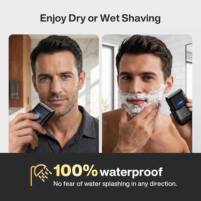 Electric Razor for Men, Protable Foil Shaver with Double Floating Blade & UV Lamp, IPX7 Electric Shavers for Men, Cordless Razor with Auto Travel Lock, USB-C Rechargeable Trimmer with Wet & Dry