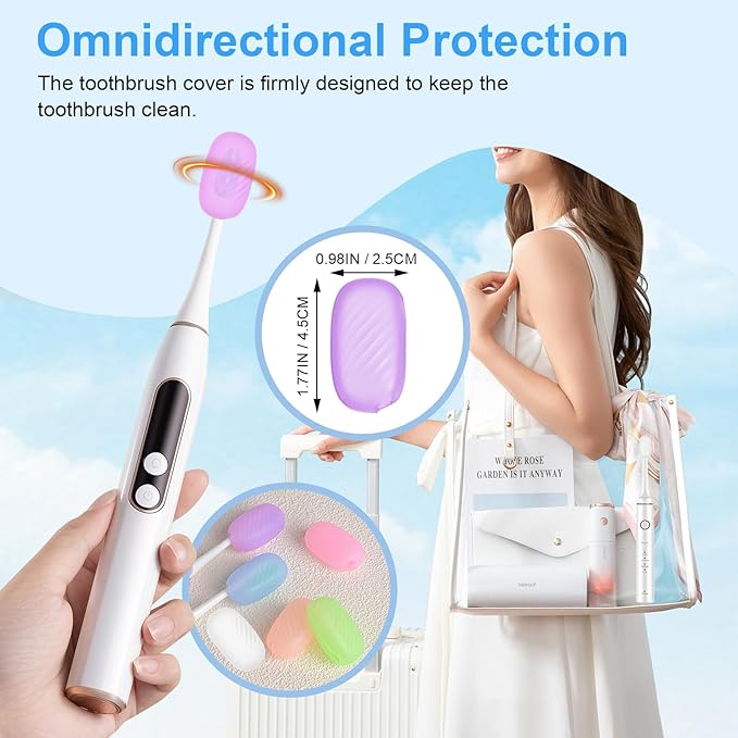 Xixter 6 Pcs Silicone Toothbrush Covers, Ventilated Caps for Manual & Electric Head, Portable Travel Protector & Holder Case, 6 Colors for Family, Kids, Toddlers