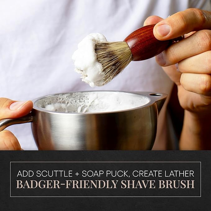 Synthetic Badger Hair Shaving Brush - Futura Synthetic Badger Hair + Handmade Sandalwood Shave Brush, Exfoliating Stiff Bristles, Thick & Creamy Lather For A Great Shave, Pre-Shave & Barber Approved