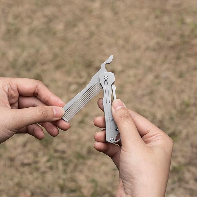 Boundless Voyage Titanium Hair Styling & Beard & Mustache Folding Pocket Comb, Portable EDC Accessories for Men and Women (Ti/9011O-D)