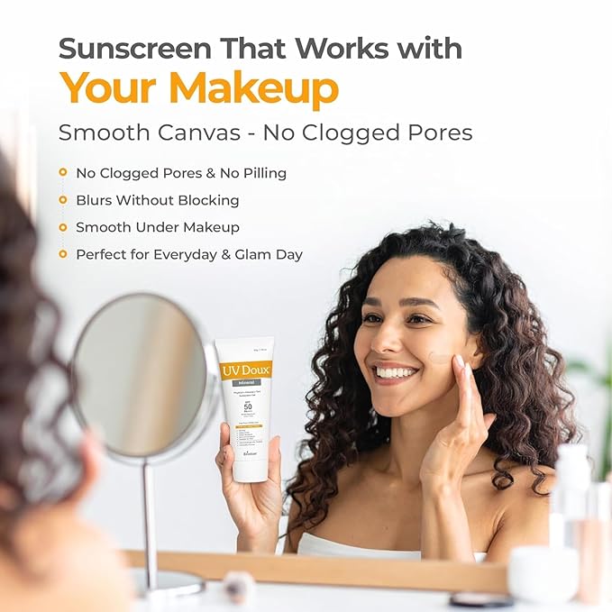 UV Doux Mineral Sunscreen SPF 50 PA+++ | Tinted, Oil-Free, Water Resistant No White Cast | Zinc & Iron Oxide | For Sensitive & Acne-Prone Skin Broad Spectrum, 100% Mineral | Men, Women 1.7oz Pack 2