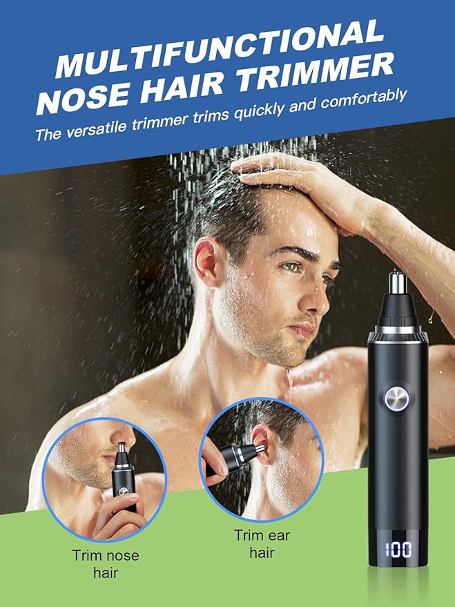 Ear & Nose Hair Trimmer with LED Display for Men Women,Painless USB Rechargeable Eyebrow & Facial & Nose Hair Trimmer Clipper,Professional IPX7 Waterproof Dual Edge Blades
